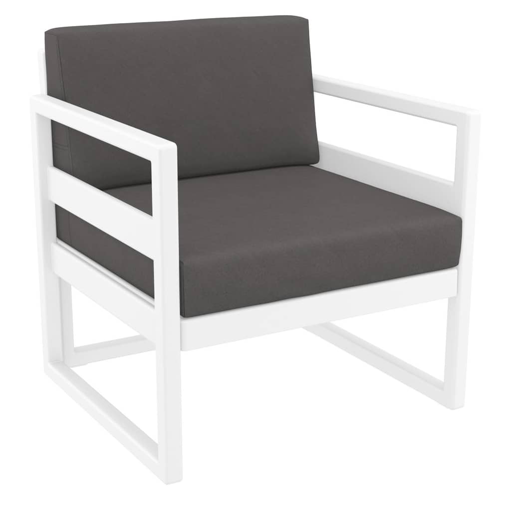 30" White Outdoor Patio Club Armchair with Sunbrella Charcoal Gray Cushion