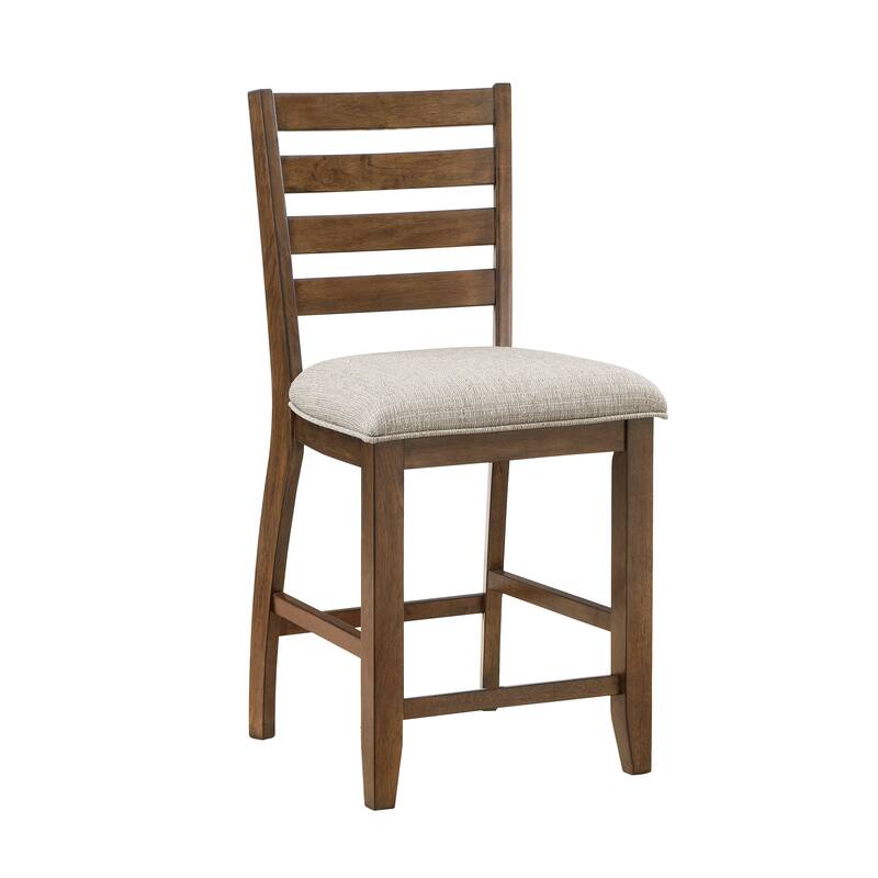 Trea 26 Inch Counter Height Chair, Ladder Back, Polyester, Cherry Brown