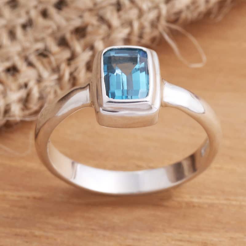 Novica Handmade Blue Tablet Blue Topaz Cocktail Ring