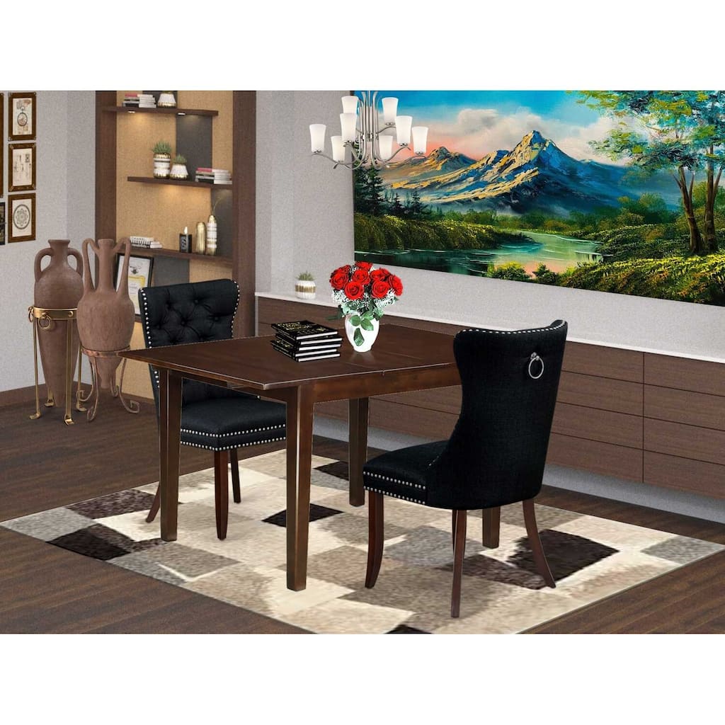 HomeStock 3-Pc Mahogany Finish Rectangular Solid Wood Top with Butterfly Leaf Dining Table Set