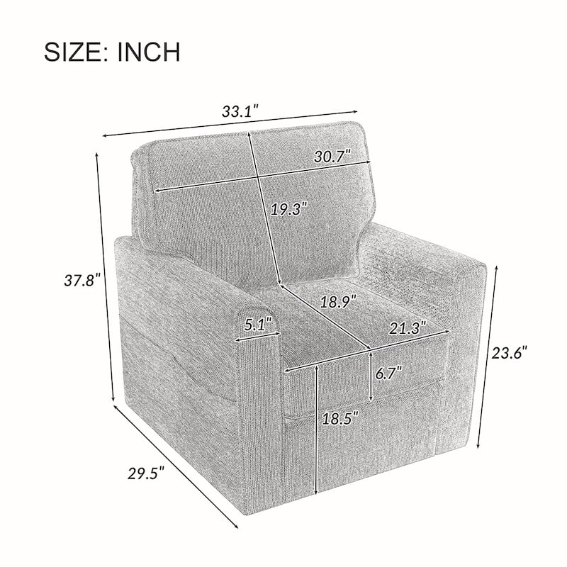 Chenille Swivel Barrel Armchair With Side Pockets