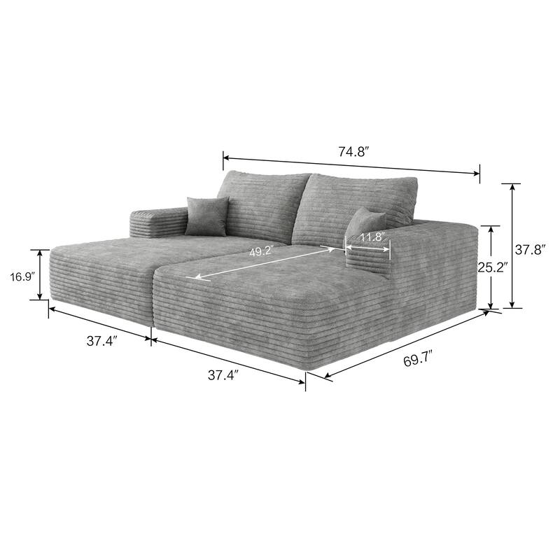 74.8" Modern Sofa Bed with Dual Sleeper, Lounger for Moviebonus Room