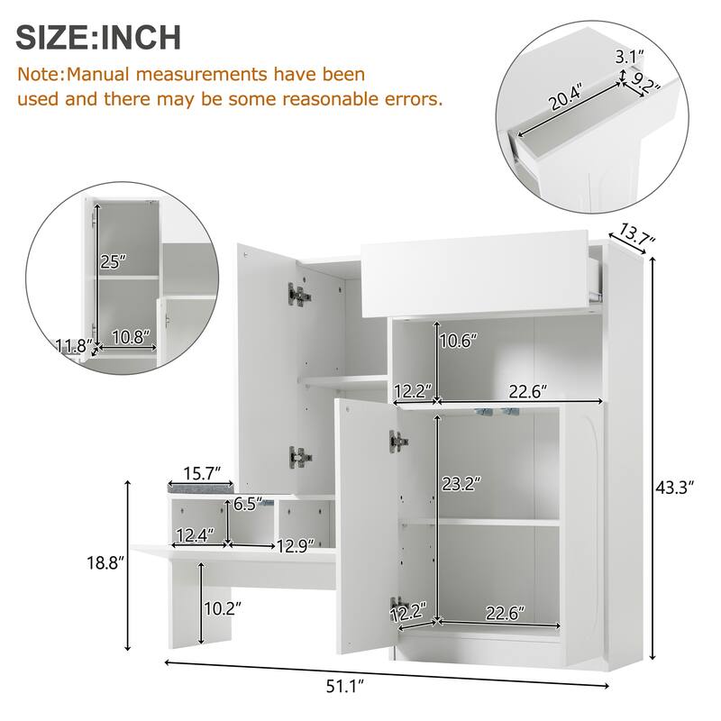 Modern Storage Bench with Arched Doors & Rebound Devices, Versatile Shoe Rack Organizer with Adjustable Shelves