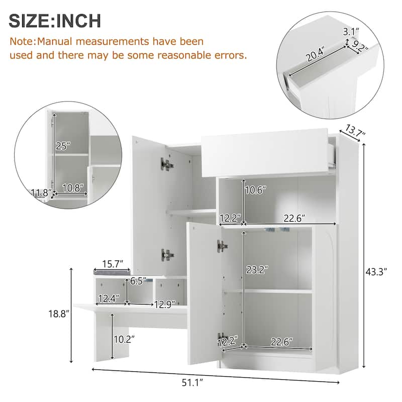 Shoe Cabinet Shoe Rack Organizer w/ Shoe Bench, Adjustable Shelves
