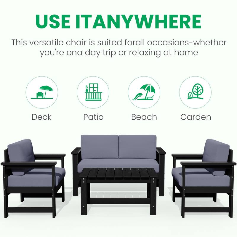 Outdoor Patio HDPE Sectional Sofa and Table Set, Removable Cushions Included, a Loveseat, 2 Single Sofas