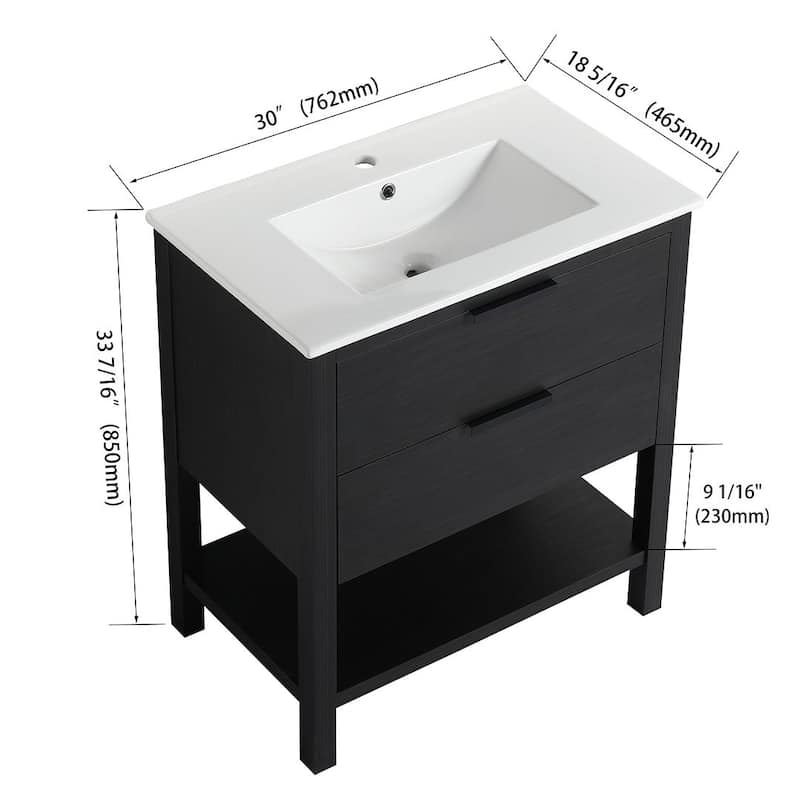 30" Bathroom Vanity with Sink and 2 Soft-Close Drawers