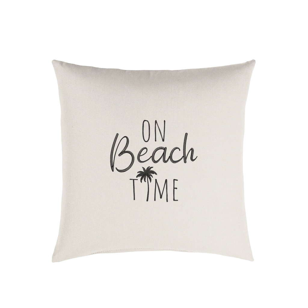 Sunbrella Indoor/Outdoor Single Embroidered Pillow - "On Beach Time" - 18 in L x 18 in W