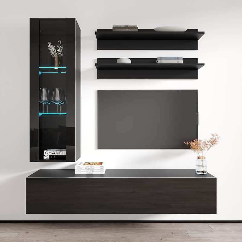 Fly H2 30TV Wall-mounted Floating Modern Entertainment Center Set - Black