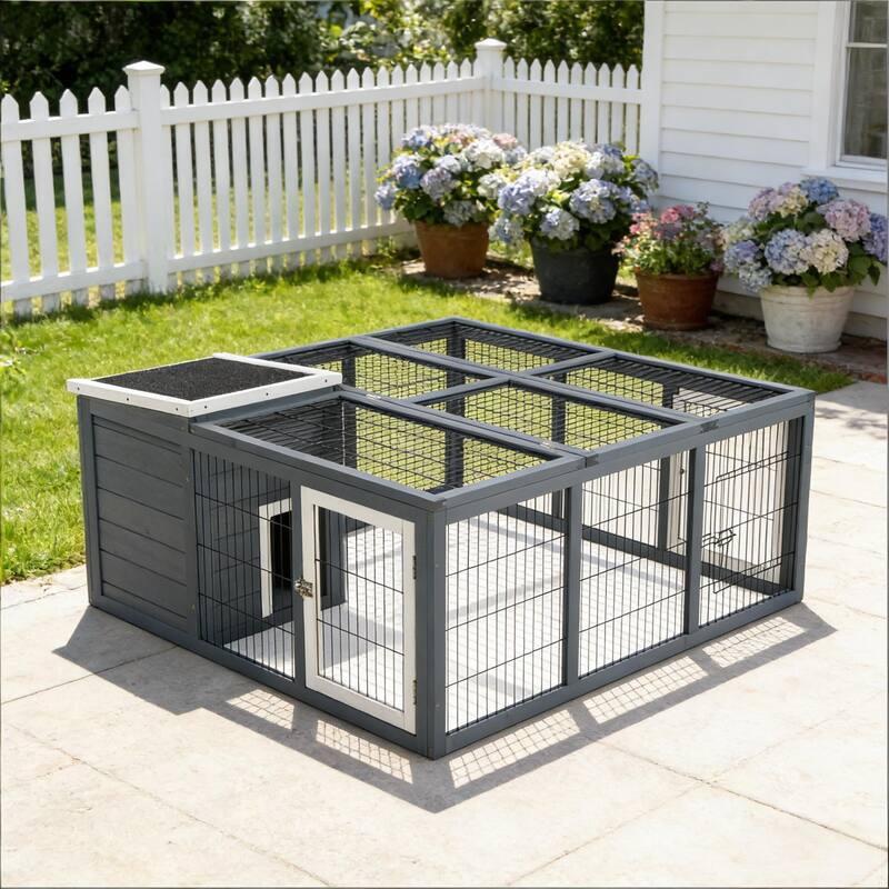 Small Animal Hutch Cage,Pet House,Rabbit House is designed for convenient cleaning - Gray