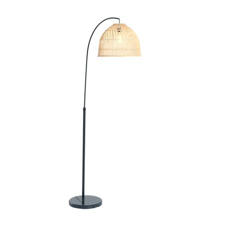 Arched Floor Lamp with Woven Rattan Shade