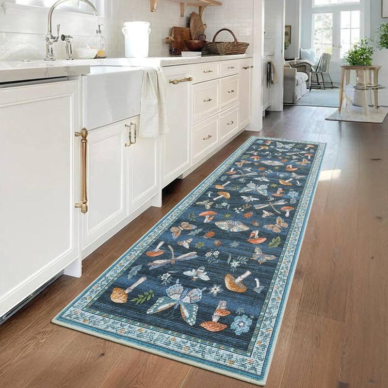 Area Rugs for Living Room Modern Insect Rug Mushroom Pattern Rug Soft Washable Non Slip Low Pile Rug