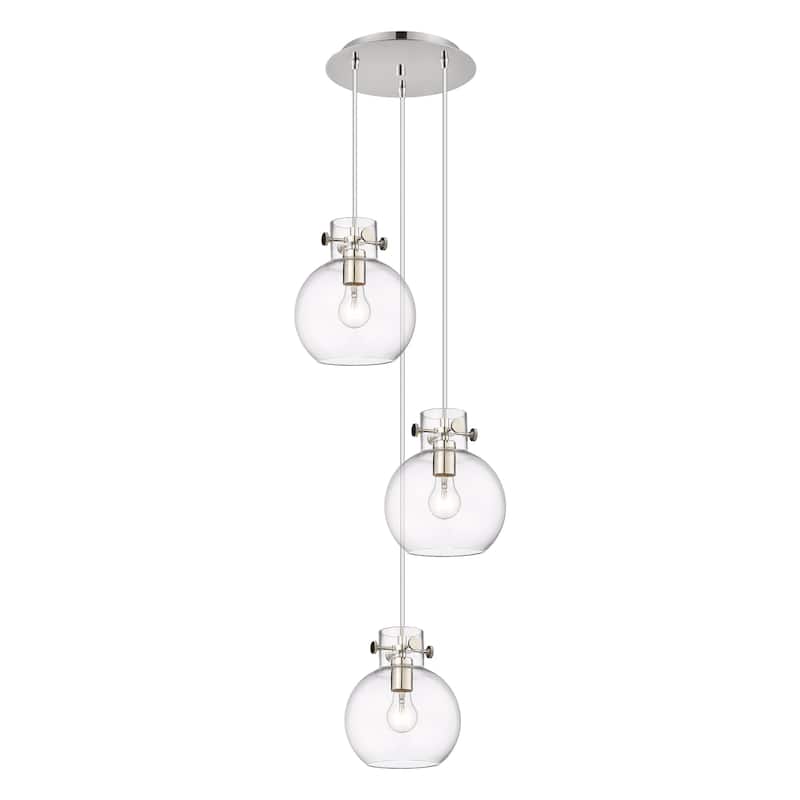 Innovations Lighting Newton Sphere - 3 Light 8" Cord Hung Multi Pendant - 10" Canopy - Clear/Polished Nickel