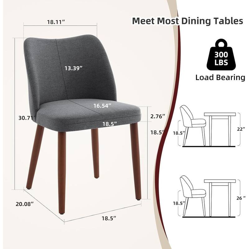 Set of 2 Upholstered Fabric Linen Dining Chairs for Dining Room Living Room Kitchen