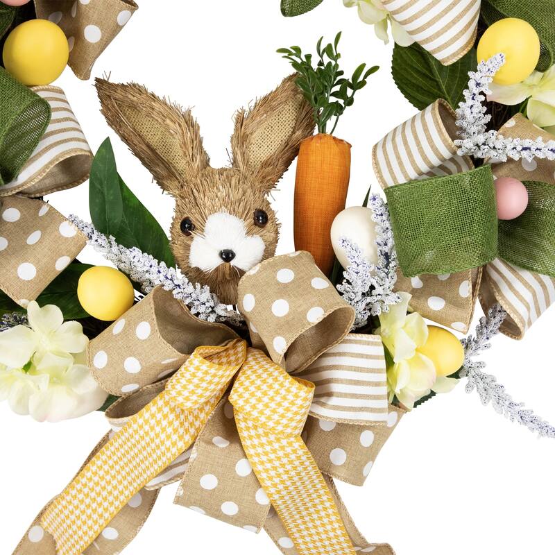 Bunny and Bows Floral Easter Wreath - 22" - Green and Beige - Unlit