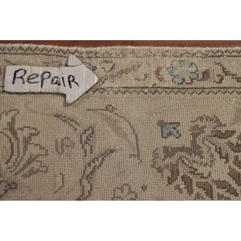 Vintage Distressed Tabriz Persian Rug Geometric Handmade Wool Carpet - 9'6" x 13'1"