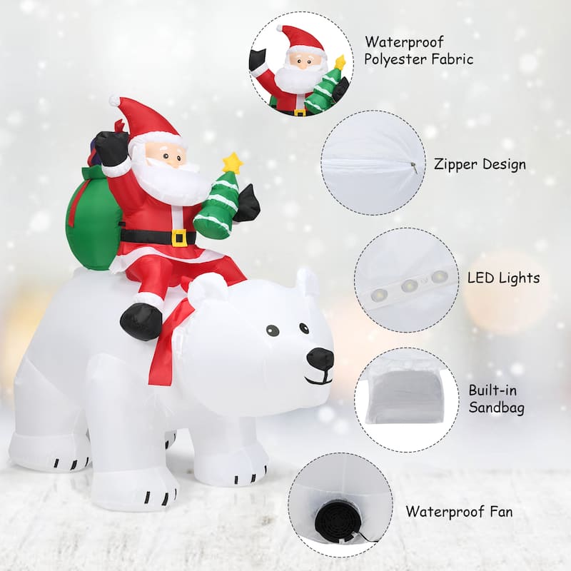 Gymax 6.5ft Inflatable Christmas Santa Riding Polar Bear Decoration w/ - See Details