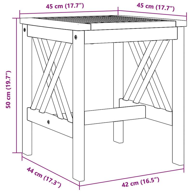 vidaXL Garden Side Table Brown 45x45x50 cm Solid Acacia Wood - 17.7 x 17.7 x 19.7