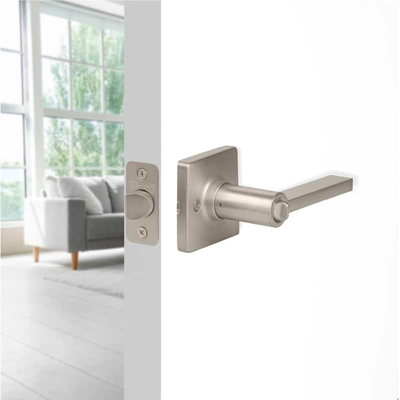 Stylware Maven Square Door Handles Lever | Reversible Handing for Standard Door Sizes | Interior Privacy, Passage & Dummy Use -  Reversible Handing for Standard Door Sizes|Privacy - Satin Nickel