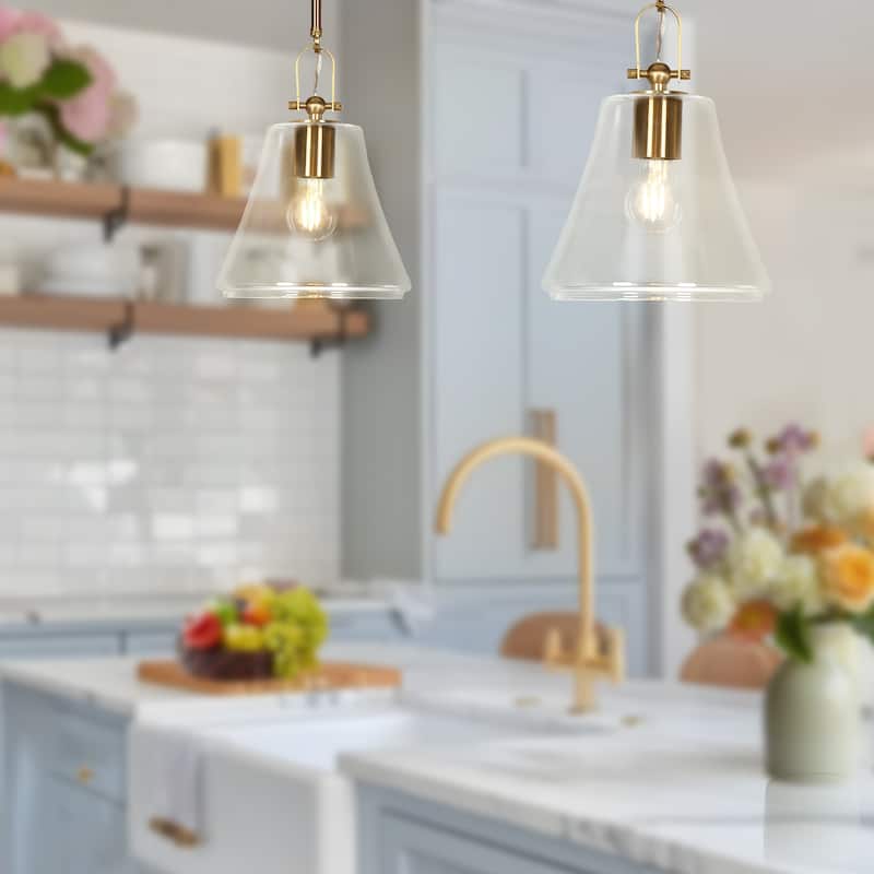 Modern Chic 1-light Large Pendant Gold Brass Finish Kitchen Island Light with Clear Glass Shade for Dining Room - 9 " × 11.8 "