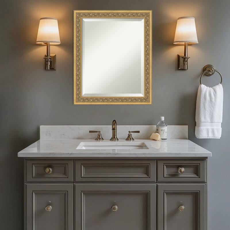 Carter Dark Gold Beveled Wood Framed Bathroom Vanity Wall Mirror - Carter Dark Gold
