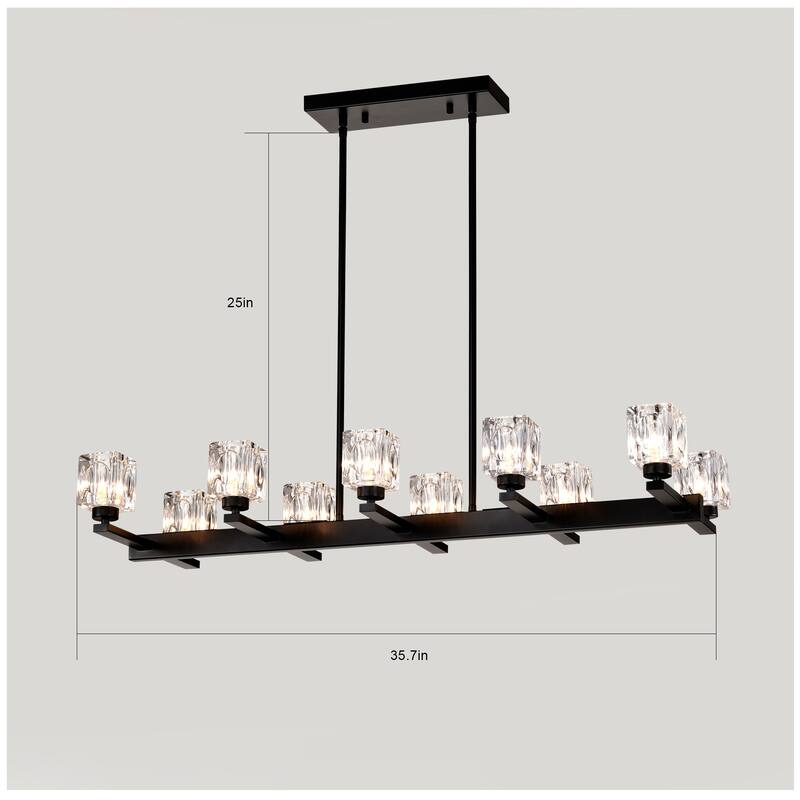 10-Light Black Farmhouse Chandelier, Crystal Linear Pendant Lighting for Dining Room, Kitchen Island, Bar Area, G9 Bulb,40W Max