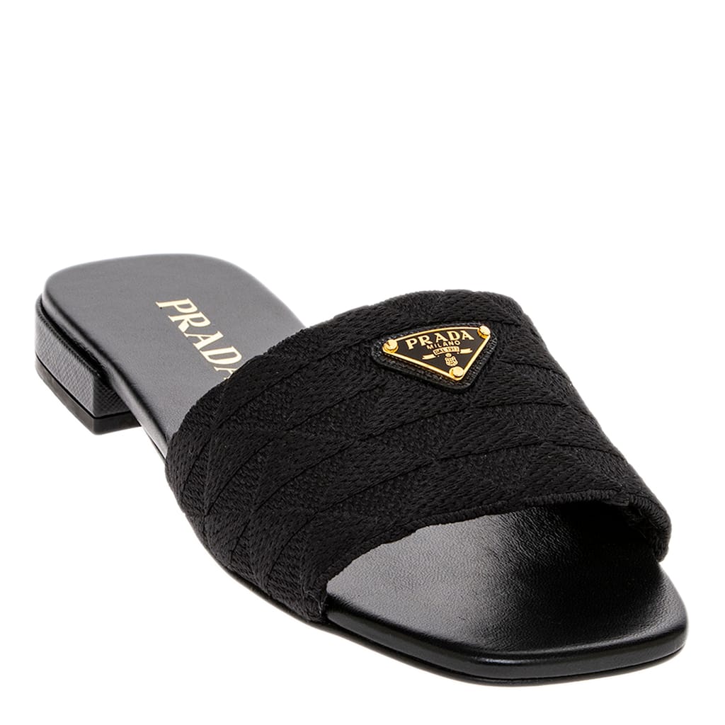 Prada Embroidered Fabric Slides