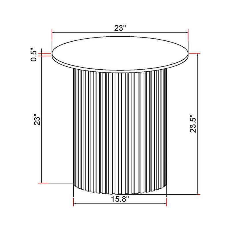 Round Sintered Stone End Table with Fluted Metal Base in White