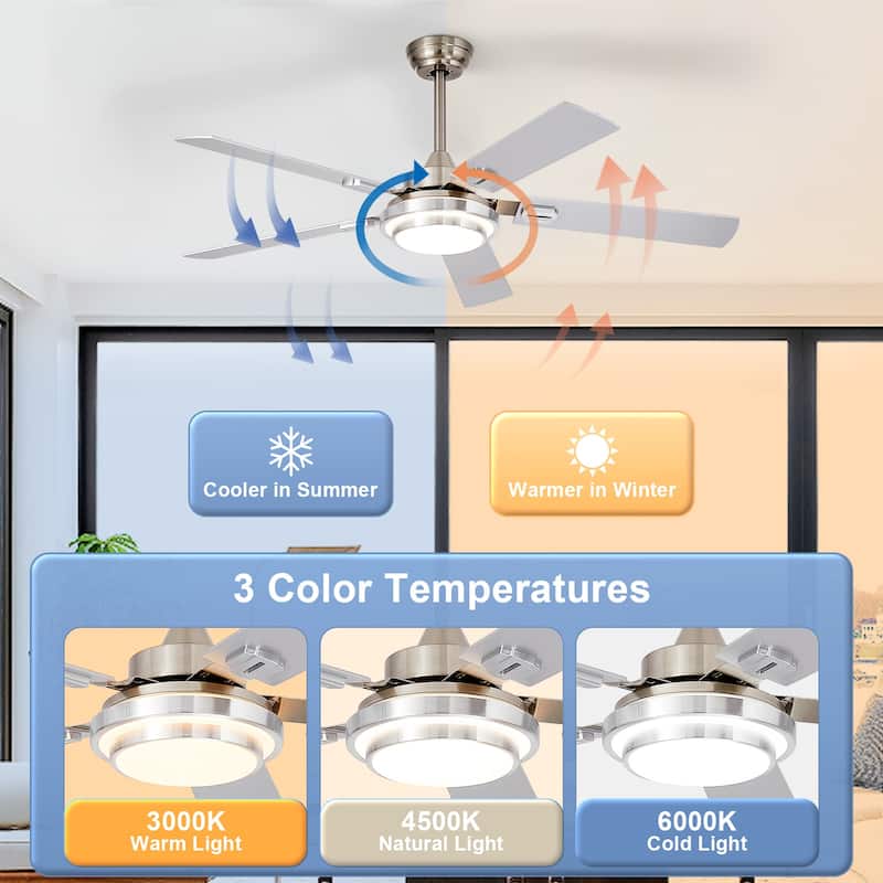 42-52Inch Ceiling Fan with Light: with 5 Blades Dual Finish Reversible - with Remote Control for Living Room Outdoor Patios