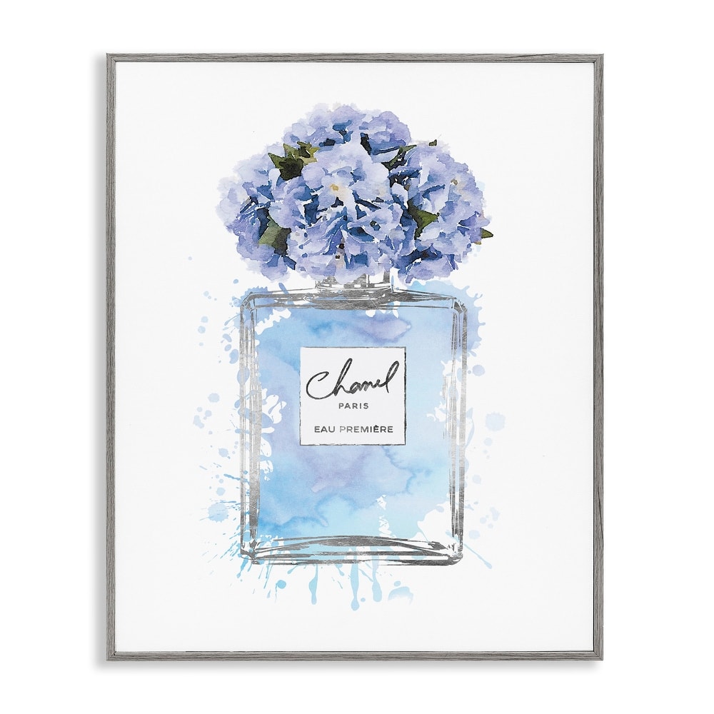 Stupell Blue Flowers Perfume Bottle Watercolor, Framed Giclee, 16 x 1.5 x 20, Made in USA