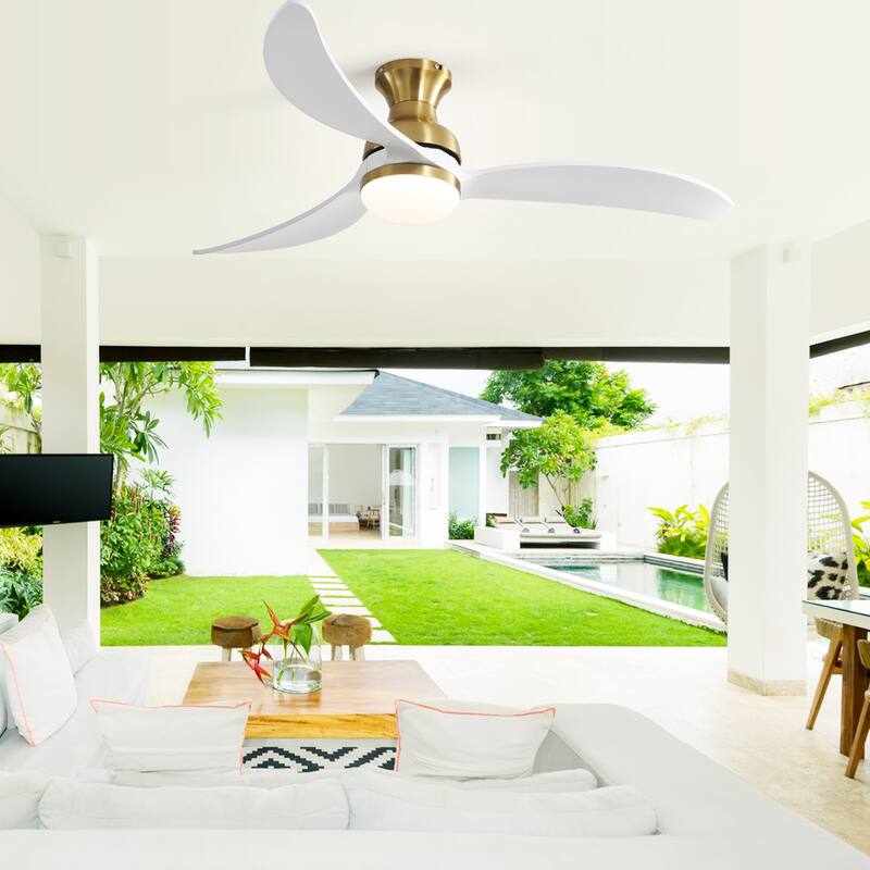Sofucor 52inch Smart-controlled Flush-mount Ceiling Fan with Streamlined Curved Blades, Remote Control, and Dimmable LED Light
