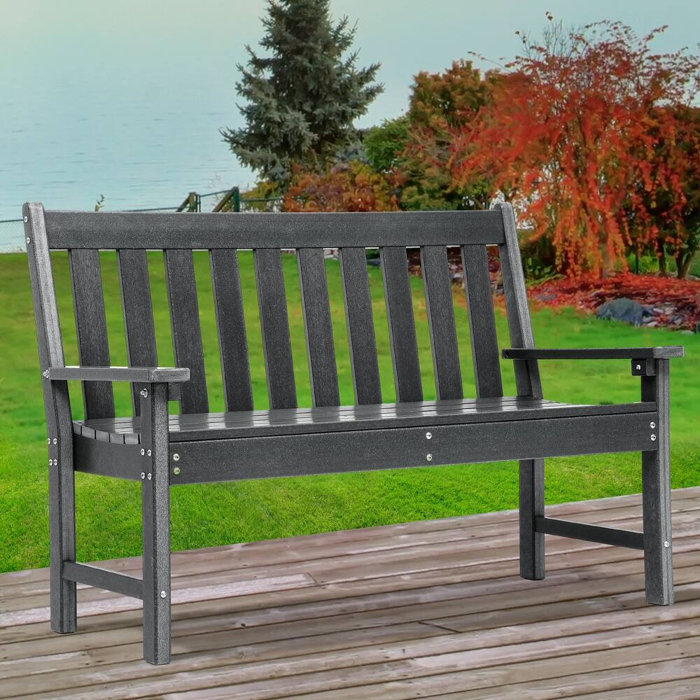 2-person HDPE Outdoor Seating Patio Bench with Arms and Back