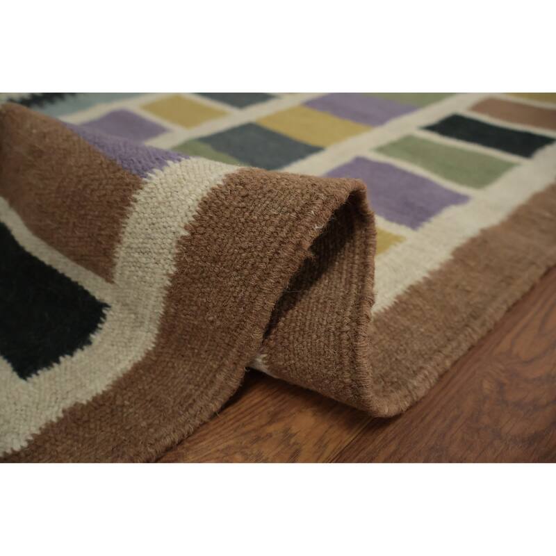 Hand Woven Oriental 100% Wool Carpet Southwestern Tribal Navy Blue & Blues Kilim Area Rug - 10' 2'' X 9' 8''