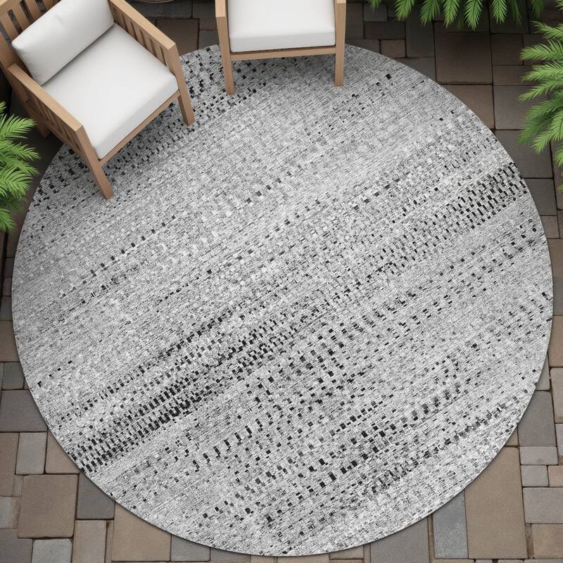 Machine Washable Indoor/Outdoor Moroccan Modern Chantille Rug - Gray - 8' x 8'