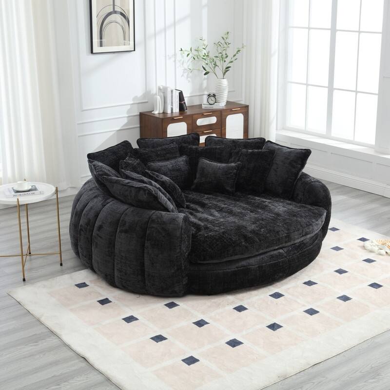 81.10" Double Bread Extra Large Round Sofa Bed with Armrests and Large Cushions