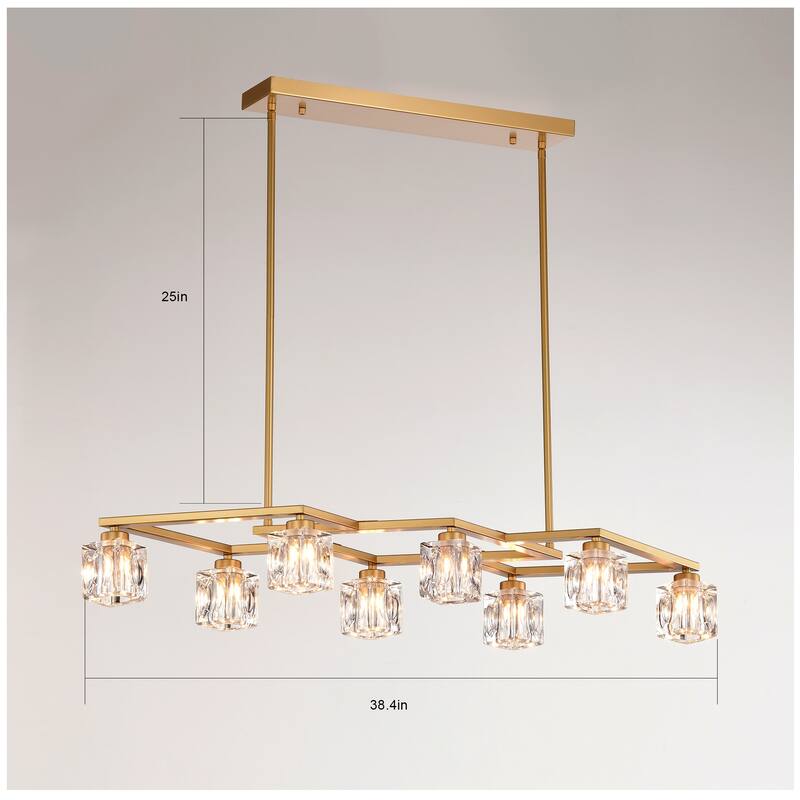 Modern 8-Light Crystal Chandelier Matte Gold Industrial Metal Chandelier, for Dining Room Kitchen, Living Room