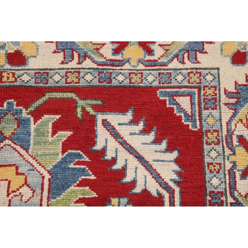 Traditional Kazak Foyer Rug Handmade Red Geometric Wool Carpet - 3'5" x 5'1"