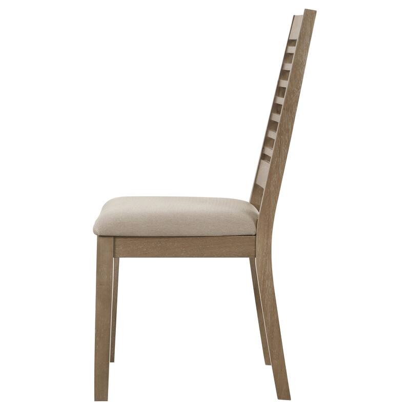 2pc Set Farmhouse Style Washed Fabric Ladder Back Dining Side Chair Wooden
