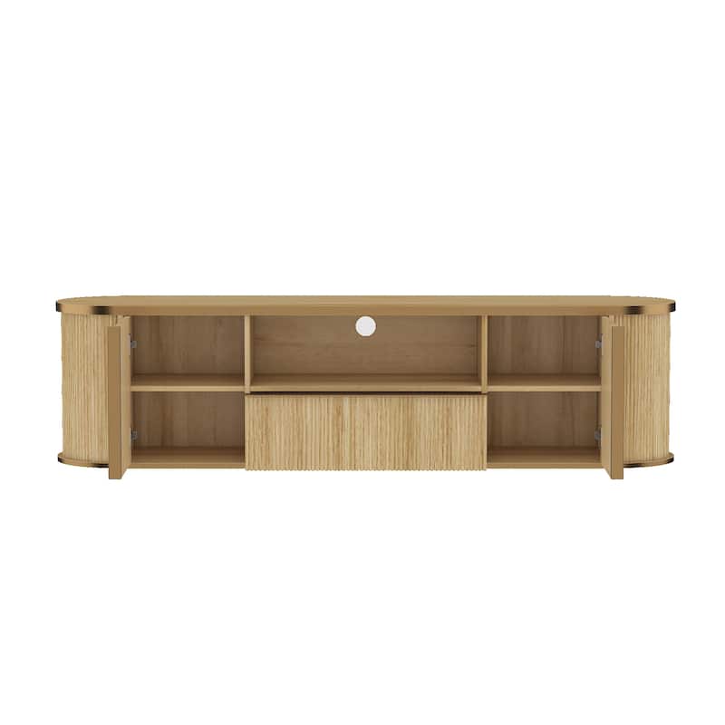 Natural Wood TV Stand with Gold Handles Entertainment Center, Media Console & Storage Cabinet