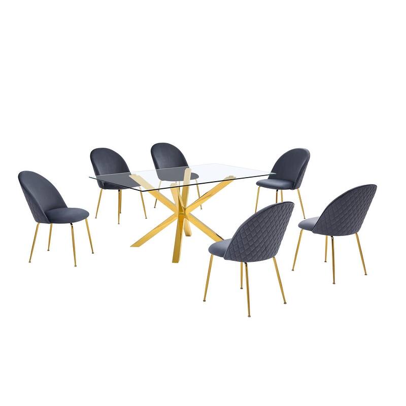Best Quality Furniture Contemporary Glass 7-pc Dining Set
