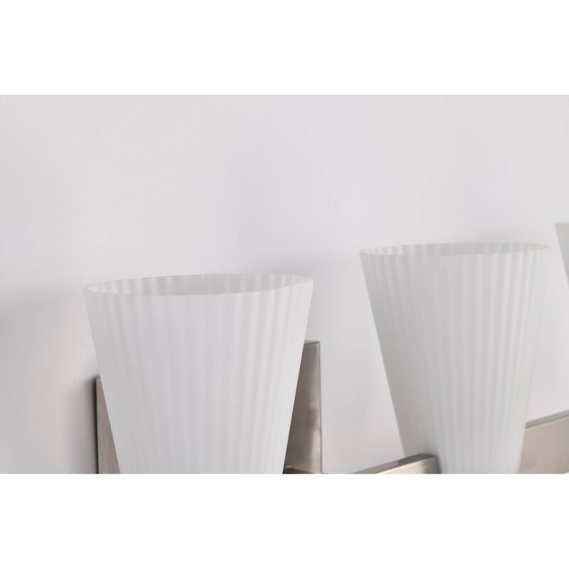 Royale 4 Light Vanity Brushed Nickel Finish Ribbed White Glass - Brushed Nickel