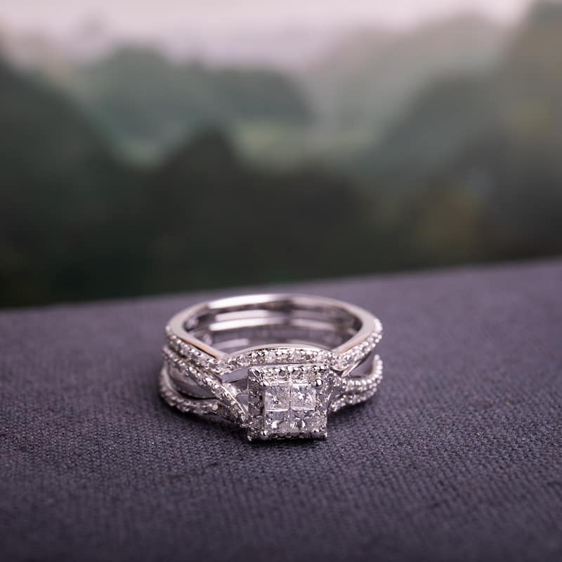 Quad Crossover Diamond Bridal Set in Sterling Silver by Miadora