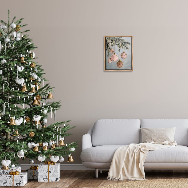 Stupell Pink Hanging Christmas Ornaments Framed Floater Canvas Wall Art Design By Arlington Prints