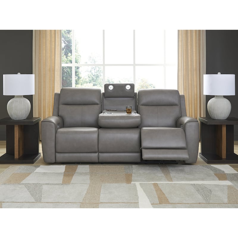 Signature Design by Ashley 5Z-Dreamlight Light Gray Power Reclining Sofa - 89"W x 41"D x 43"H