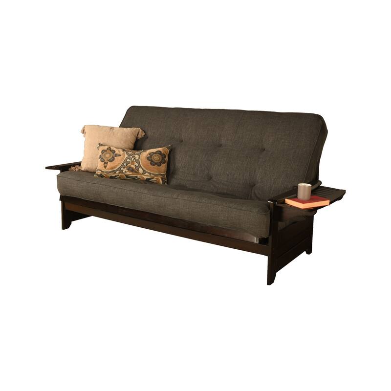 Somette Phoenix Queen-size Futon Set in Espresso Finish with Linen Mattress - Linen Charcoal