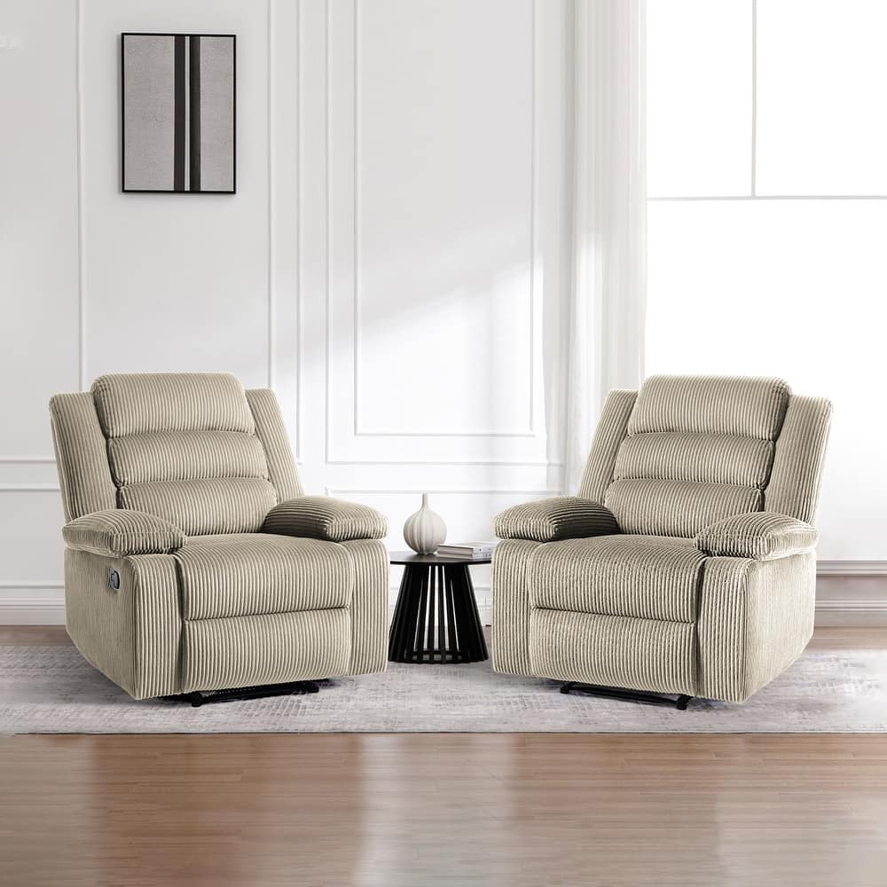 2 Set Modern Corduroy Manual Recliner Chair, Oversize Accent Chair Recliner with Wide Armrest
