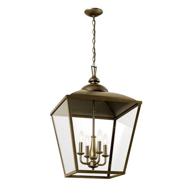 Kichler Dame 3-Light Character Bronze Farmhouse Clear Glass Lantern Medium Hanging Pendant Light
