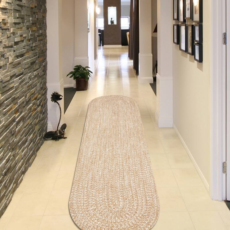 Superior Modern Rustic Bohemian Reversible Multi-Tone Braided Indoor Outdoor Area Rug - 2' x 8' Oval Runner - Latte-White