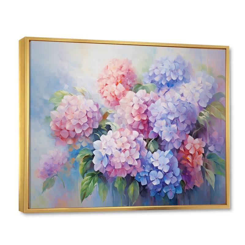 Designart "Purple Pink Hydrangea Romantic Impression" Floral Framed Wall Art Living Room
