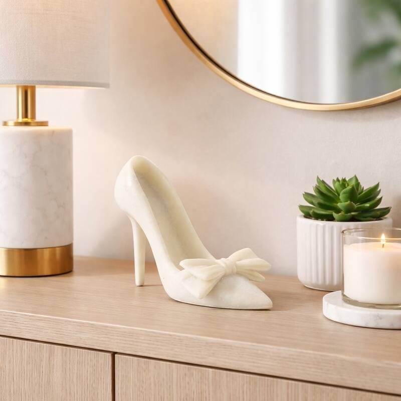 Modern Resin High Heel Sculpture - 9", White - 8.75"