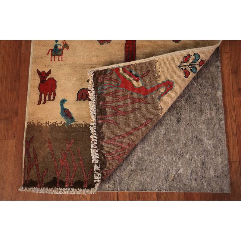 Hunting Animals Kazak Oriental Foyer Rug Handmade Pink Wool Carpet - 2'0" x 3'0"